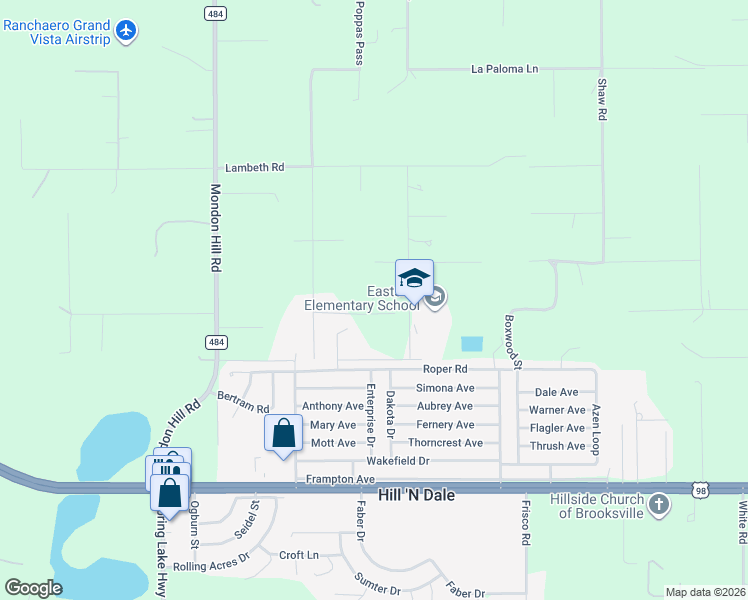 map of restaurants, bars, coffee shops, grocery stores, and more near 6449 Sunnyside Ranch Road in Brooksville