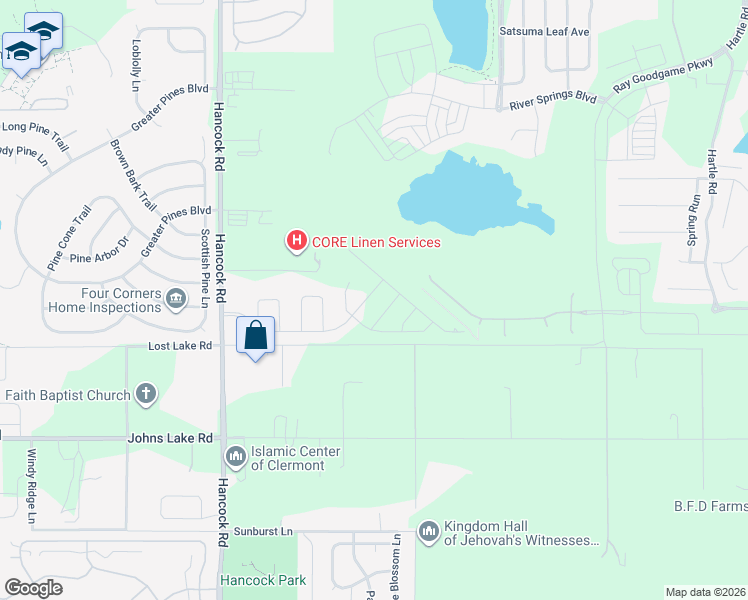 map of restaurants, bars, coffee shops, grocery stores, and more near 15824 Lost Lake Road in Clermont