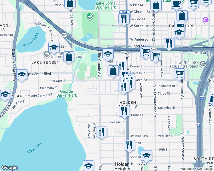map of restaurants, bars, coffee shops, grocery stores, and more near 1002 Mack Avenue in Orlando