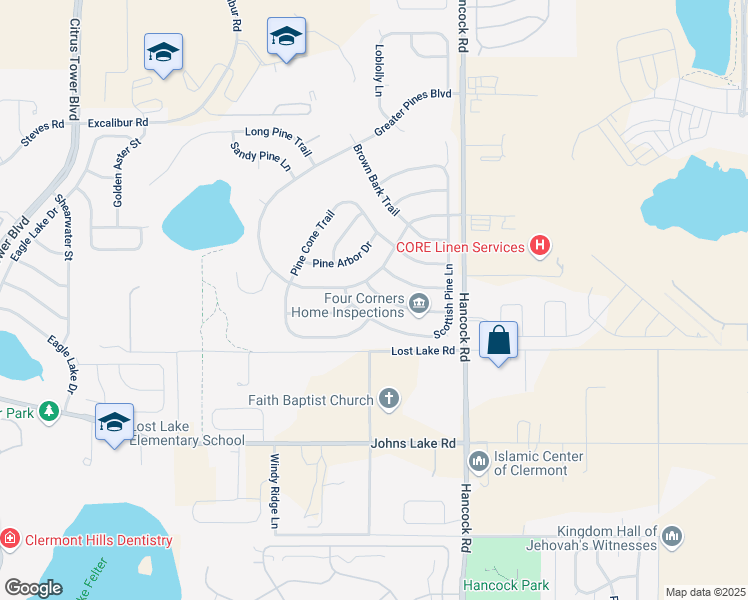 map of restaurants, bars, coffee shops, grocery stores, and more near 12403 Scottish Pine Lane in Clermont