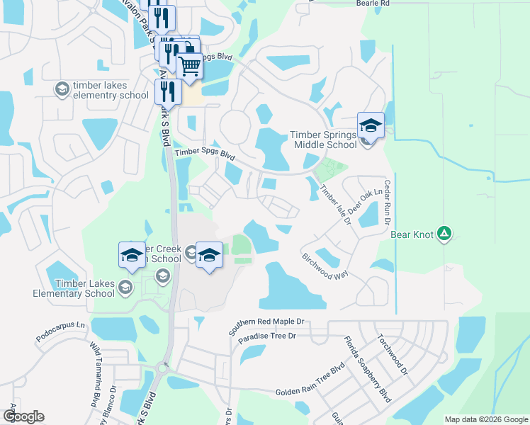 map of restaurants, bars, coffee shops, grocery stores, and more near 16269 Old Ash Loop in Orlando