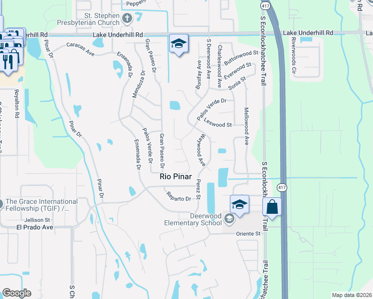 map of restaurants, bars, coffee shops, grocery stores, and more near 9025 Haywood Court in Orlando
