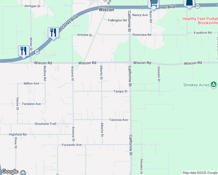 map of restaurants, bars, coffee shops, grocery stores, and more near 16148 Tampa Street in Brooksville