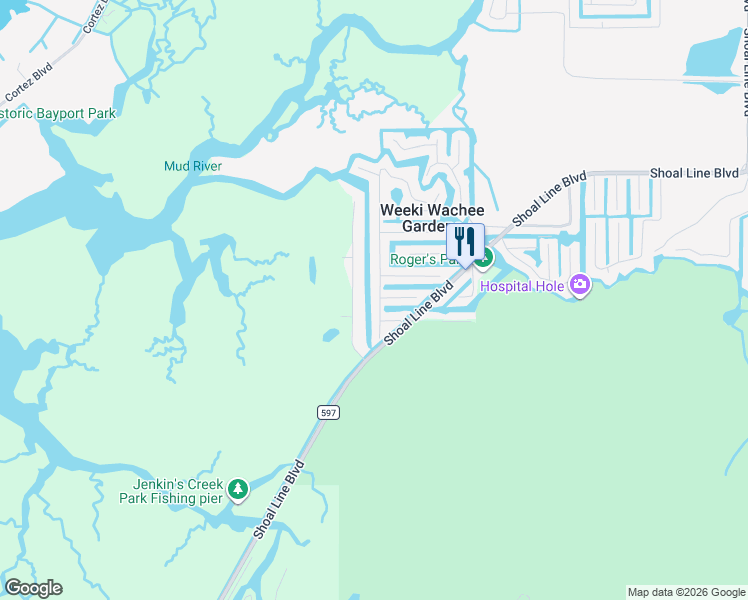 map of restaurants, bars, coffee shops, grocery stores, and more near 7075 Westwind Street in Spring Hill