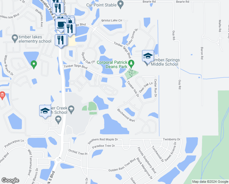 map of restaurants, bars, coffee shops, grocery stores, and more near 16186 Old Ash Loop in Orlando