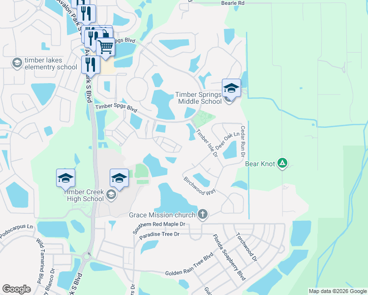 map of restaurants, bars, coffee shops, grocery stores, and more near 16199 Old Ash Loop in Orlando