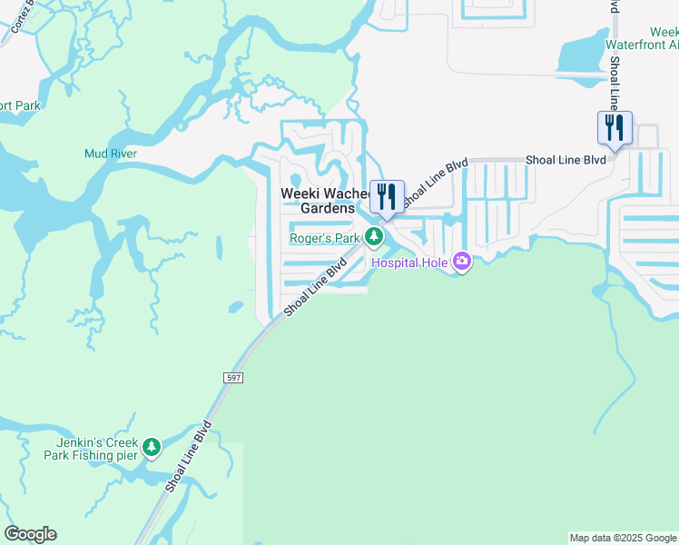 map of restaurants, bars, coffee shops, grocery stores, and more near 7180 Shoal Line Boulevard in Spring Hill