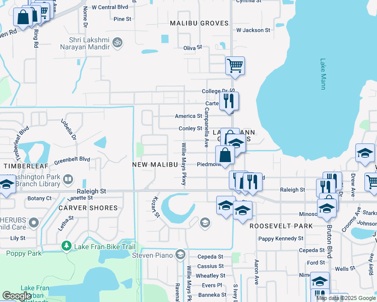 map of restaurants, bars, coffee shops, grocery stores, and more near 4544 Cypress Street in Orlando