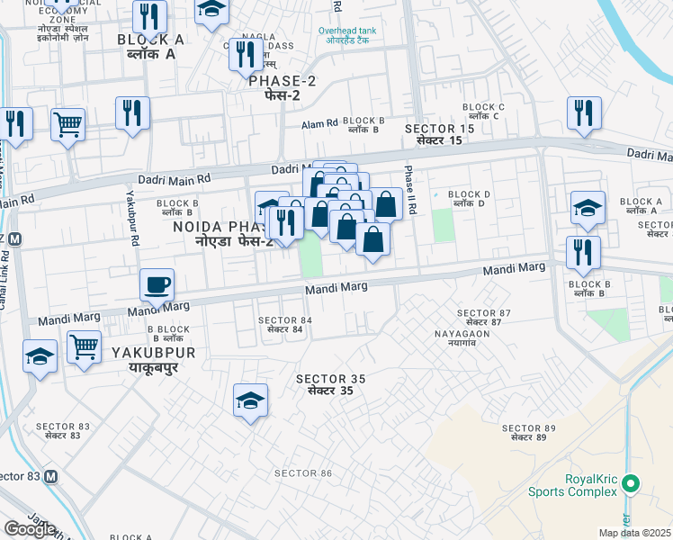 map of restaurants, bars, coffee shops, grocery stores, and more near in Noida