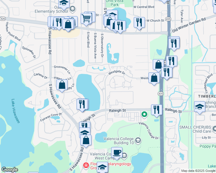 map of restaurants, bars, coffee shops, grocery stores, and more near 6118 Westgate Drive in Orlando