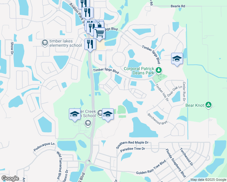 map of restaurants, bars, coffee shops, grocery stores, and more near 16760 Cedar Crest Drive in Orlando