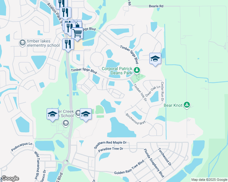 map of restaurants, bars, coffee shops, grocery stores, and more near 16064 Old Ash Loop in Orlando
