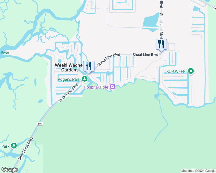 map of restaurants, bars, coffee shops, grocery stores, and more near 5507 Darlene Street in Spring Hill
