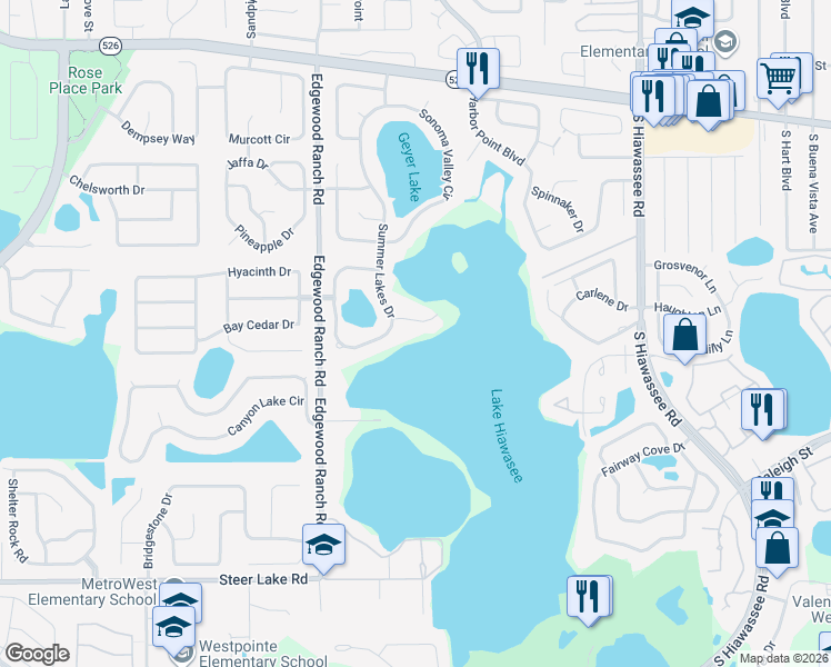 map of restaurants, bars, coffee shops, grocery stores, and more near 7520 Summer Lakes Ct in Orlando