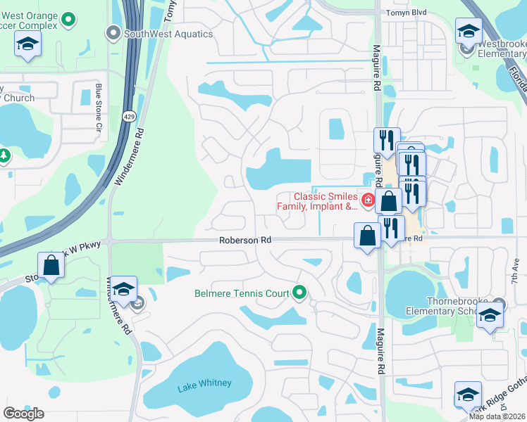 map of restaurants, bars, coffee shops, grocery stores, and more near 341 Kirkhill Street in Ocoee
