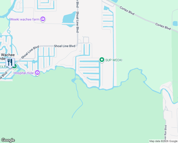 map of restaurants, bars, coffee shops, grocery stores, and more near 6314 Sebring Street in Weeki Wachee