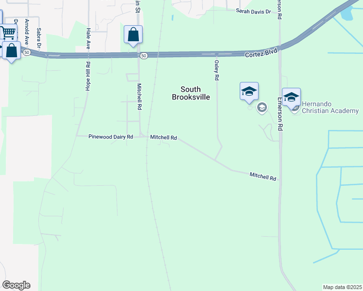 map of restaurants, bars, coffee shops, grocery stores, and more near 7217 Mitchell Road in Brooksville