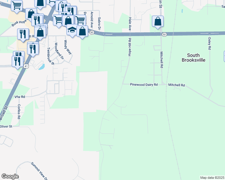 map of restaurants, bars, coffee shops, grocery stores, and more near 7063 Hope Hill Road in Brooksville