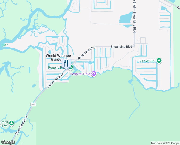 map of restaurants, bars, coffee shops, grocery stores, and more near 7154 Algonquin Street in Spring Hill