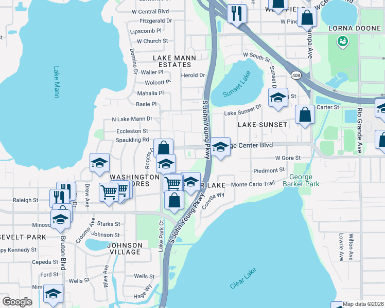 map of restaurants, bars, coffee shops, grocery stores, and more near 3014 Orange Center Boulevard in Orlando