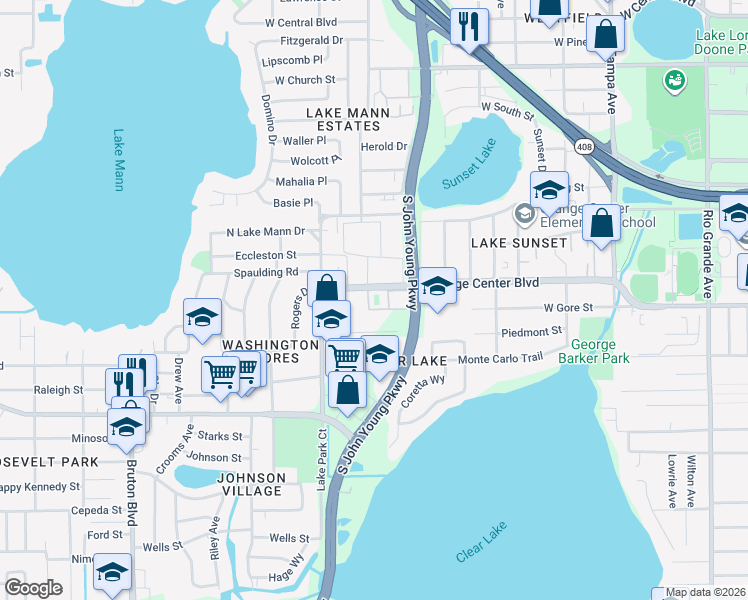 map of restaurants, bars, coffee shops, grocery stores, and more near 3014 Orange Center Boulevard in Orlando