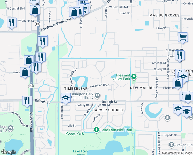 map of restaurants, bars, coffee shops, grocery stores, and more near 5133 Vista Lago Drive in Orlando