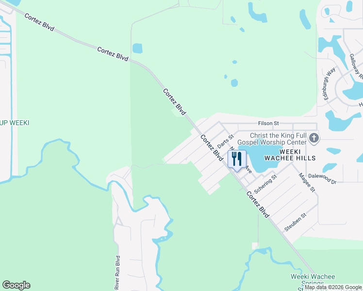 map of restaurants, bars, coffee shops, grocery stores, and more near 7195 Cyclops Drive in Spring Hill