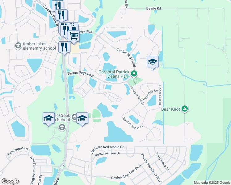 map of restaurants, bars, coffee shops, grocery stores, and more near 16089 Old Ash Loop in Orlando