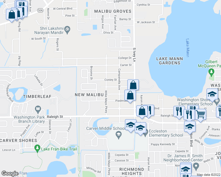 map of restaurants, bars, coffee shops, grocery stores, and more near 4544 Cypress Street in Orlando