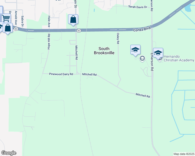 map of restaurants, bars, coffee shops, grocery stores, and more near 7217 Mitchell Road in Brooksville