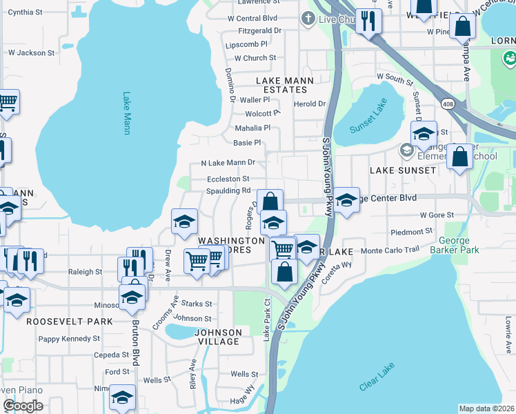 map of restaurants, bars, coffee shops, grocery stores, and more near 3310 Rogers Dr in Orlando