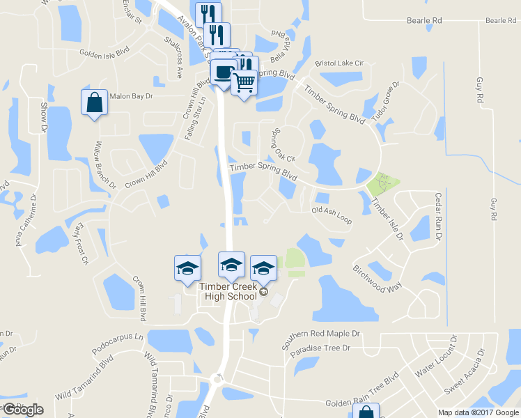 map of restaurants, bars, coffee shops, grocery stores, and more near 16723 Cedar Crest Drive in Orlando