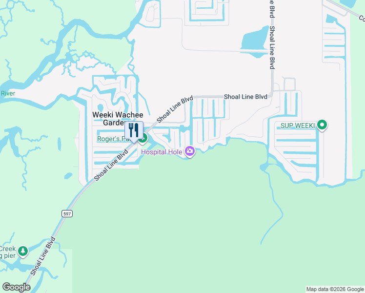 map of restaurants, bars, coffee shops, grocery stores, and more near 7154 Algonquin Street in Spring Hill
