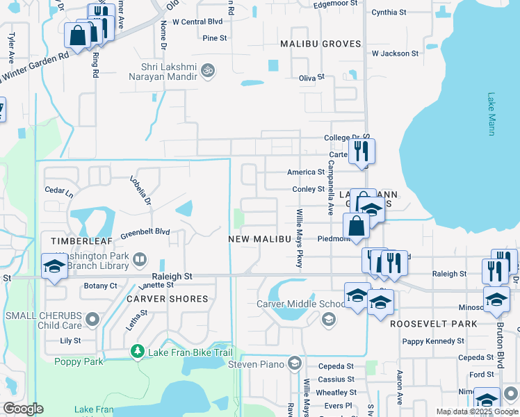 map of restaurants, bars, coffee shops, grocery stores, and more near 4691 Pleasant Valley Court in Orlando