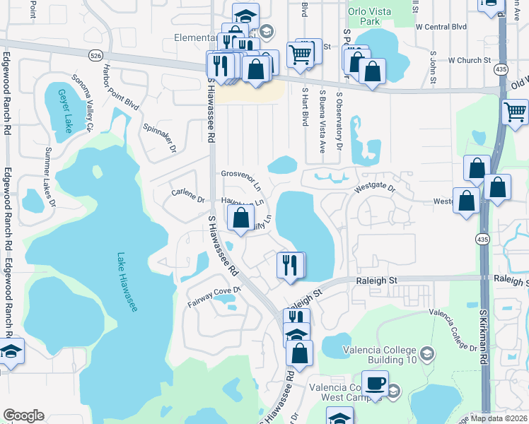map of restaurants, bars, coffee shops, grocery stores, and more near 6451 Piccadilly Lane in Orlando