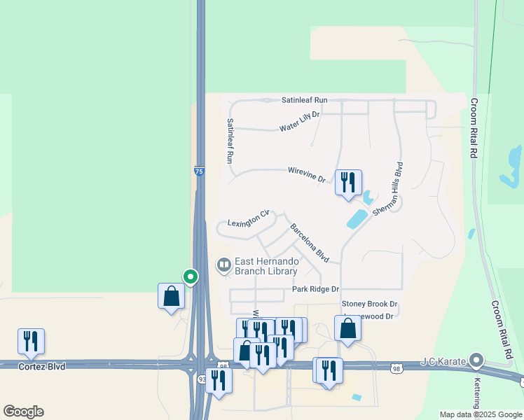 map of restaurants, bars, coffee shops, grocery stores, and more near 7078 Lexington Circle in Brooksville