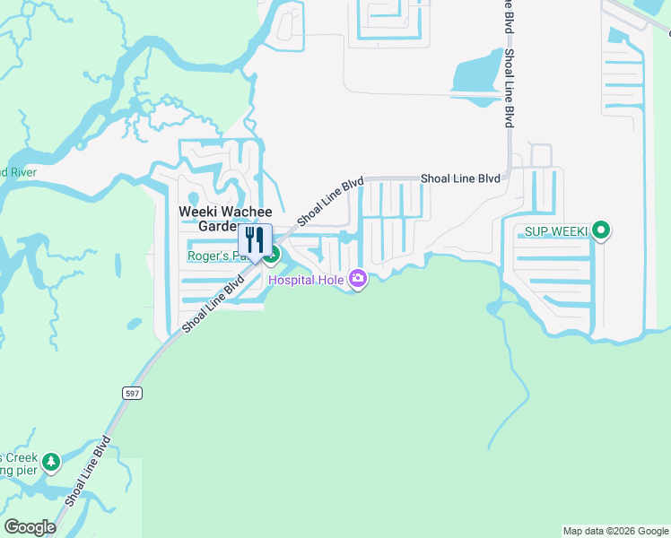 map of restaurants, bars, coffee shops, grocery stores, and more near 7154 Algonquin Street in Spring Hill