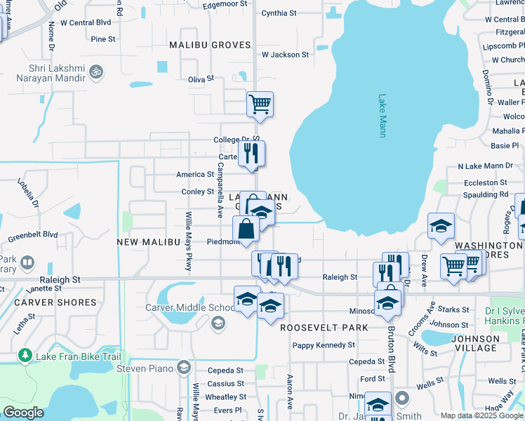 map of restaurants, bars, coffee shops, grocery stores, and more near 701 South Ivey Lane in Orlando