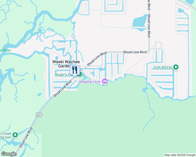 map of restaurants, bars, coffee shops, grocery stores, and more near 7154 Algonquin Street in Spring Hill