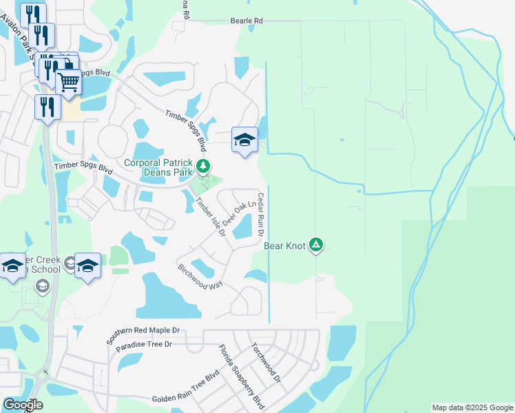 map of restaurants, bars, coffee shops, grocery stores, and more near 16968 Deer Oak Lane in Orlando