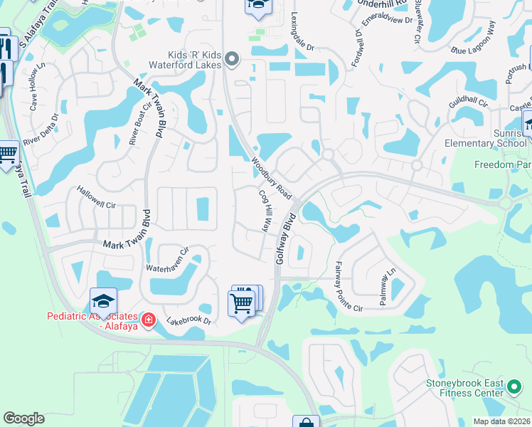 map of restaurants, bars, coffee shops, grocery stores, and more near 13100 Cog Hill Way in Orlando