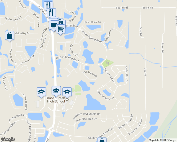 map of restaurants, bars, coffee shops, grocery stores, and more near 16049 Old Ash Loop in Orlando