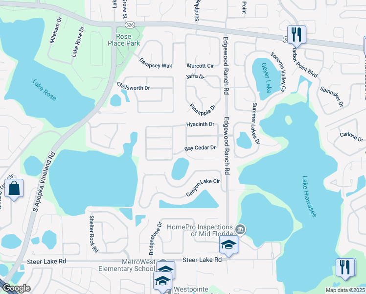 map of restaurants, bars, coffee shops, grocery stores, and more near 1002 Casasia Drive in Orlando