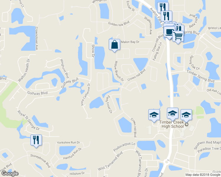 map of restaurants, bars, coffee shops, grocery stores, and more near 13556 Summer Rain Drive in Orlando