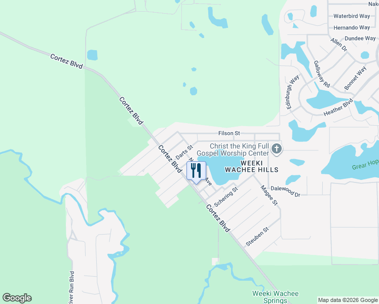 map of restaurants, bars, coffee shops, grocery stores, and more near 8052 Darts Street in Weeki Wachee