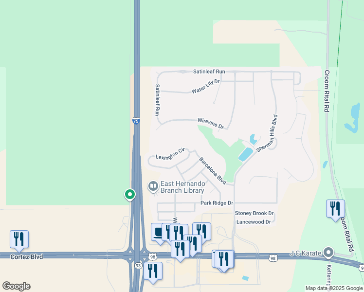 map of restaurants, bars, coffee shops, grocery stores, and more near 7078 Lexington Circle in Brooksville