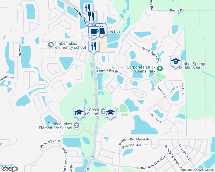 map of restaurants, bars, coffee shops, grocery stores, and more near 16703 Cedar Crest Drive in Orlando