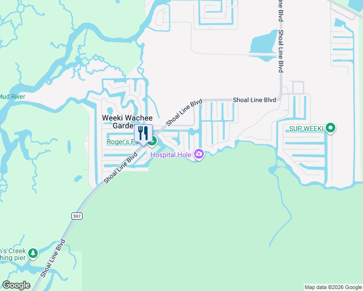 map of restaurants, bars, coffee shops, grocery stores, and more near 7154 Algonquin Street in Spring Hill