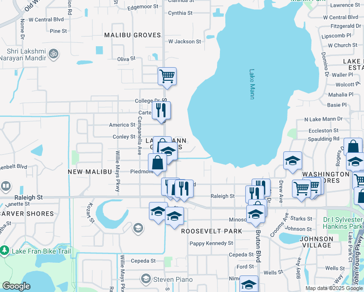 map of restaurants, bars, coffee shops, grocery stores, and more near 701 South Ivey Lane in Orlando