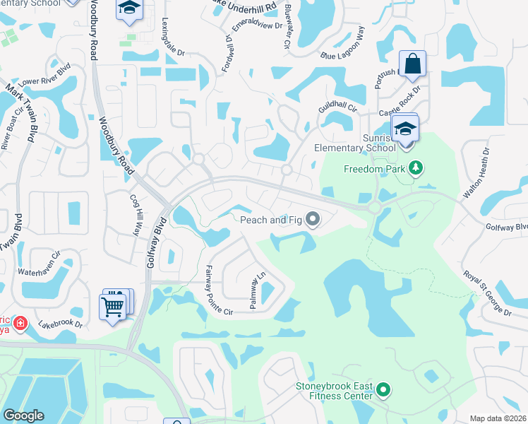 map of restaurants, bars, coffee shops, grocery stores, and more near 13540 Dornoch Drive in Orlando